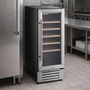 REFRIGERADOR PARA 32 BOTELLAS DE VINO 3.17 PIES CUBICOS MARCA AVA VALLEY MODELO WRC-32-SZ UNA TEMPERATURA PUERTA DE CRISTAL