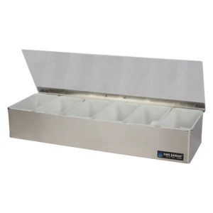 CAJA PARA CONDIMENTOS DE 6 COMPARTIMENTOS CON TAPA ACERO INOXIDABLE B6186L SAN JAMAR