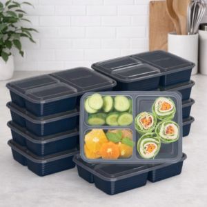 CHAROLA DE PLASTICO 3 COMPARTIMENTOS REUSABLE Y APTA PARA MICROONDAS (PRECIO POR JUEGO DE 20 PIEZAS)