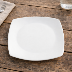 Plato Cuadrado de 20.3 cms Blanco Brillante Marca Ecor (24 PIEZAS POR CAJA)