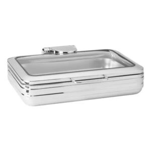CHAFER DE INDUCCION 9 QT RECTANGULAR MEDIDA ENTERA MODELO MANCHESTER ACERO INOX CON TAPA DE VIDRIO ACOPA