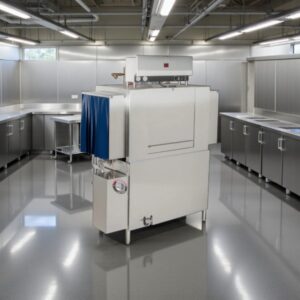 Lavavajillas Noble Warewashing 44 con cinta transportadora de alta temperatura 225 Racks por hora