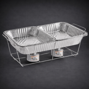 CHAFER ENTERO DE 2 CHAROLA DESECHABLE (2 CHAROLAS MEDIAS, 1 CHAROLA PROFUNDA, 2 LATAS DE ALCOHOL, 1 ESTRUCTURA)