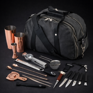 KIT PARA BAR 19 PIEZAS COLOR COBRE INCLUYE COCTELERA BOSTON, JIGGER, COLADOR DE MALLA Y DE BEBIDAS, PINZA, CUCHARA DE BAR, PICA HIELO, PELADOR, SET DE RALLADORES, SACACORCHOS