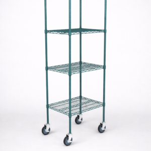 Estante de 18 x 48 Verde Epoxico con Postes de 64 y Ruedas 4 repisas