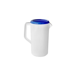 Jarra de polipropileno blanco 2.5 cuartos (2.2 lts) con tapa sanitaria azul de 3 vias 144W Tablecraft (Precio por 6 piezas)