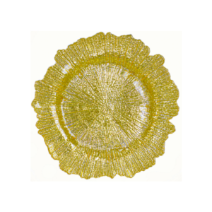 Plato base de cristal de 32 cm,  con colores metálicos y tornasol CORAL