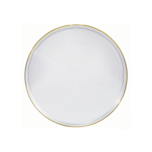 Plato base de cristal de 32 x 3 cm, transparente textura circular con filo dorado SUECIA