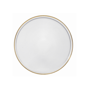 Plato base de cristal de 32 x 3 cm, transparente textura circular con filo dorado DINAMARCA