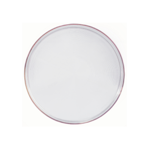 Plato base de cristal de 32 x 3 cm, transparente con textura circular Y filo oro rosa SUECIA