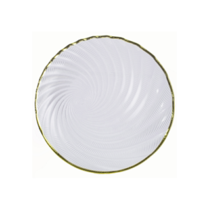 Plato base de cristal de 32 cm, transparente textura circular con filo dorado ISLANDIA