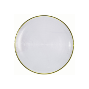 Plato base de cristal de 32 cm, transparente textura circular con filo dorado NORUEGA