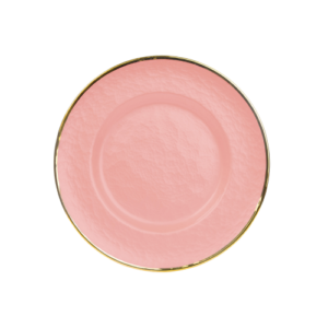 Plato base de cristal de 32 cm, color rosa satinado con filo dorado EVA