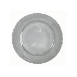 Plato base de cristal de colores 32 cm, con textura de líneas ICARO