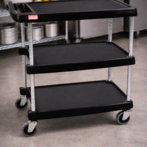 CARRO DE SERVICIO METRO MY1627 POSTES CROMO 3 REPISAS COLOR NEGRO 32 x 18 x 35 3/8 pg