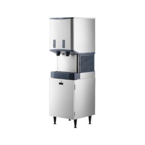 Maquina de hielo en pepitas Scotsman HID540AB-1 MeridianÂ® de 21 1/4" refrigerada por aire con recipiente de 40 lb, dispensador de hielo y agua con boton pulsador y soporte de gabinete - 115 V, 500 lb.