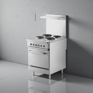ESTUFA ELECTRICA DE 4 QUEMADORES Y HORNO ER24-240-1 PRO SERIES 240 V 1 FASE MEDIDA: 24 X 33 3/4 X 56 1/2 PG COOKING PERFORMANCE