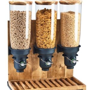 DISPENSADOR DE CEREAL DE MADERA TRIPLE 3576-3-99FF MARCA CAL MIL CAP TOTAL (15 LTS - 5 LTS C/u. ) 19 1/4 X 9 3/4 X 26 1/2 Pg