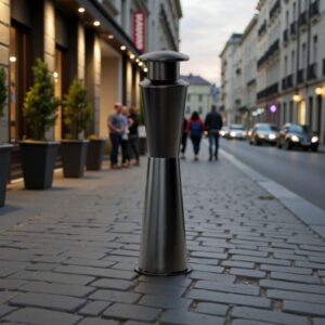 CONTENEDOR CILINDRICO TIPO TORRE PARA COLLILLAS DE CIGARRO 2 GALONES 45 5/16 X 14 5/8 PG COLOR NEGRO