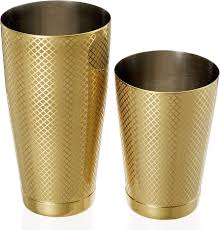 COCTELERA TIPO BOSTON M37082 DE 28 oz. Y 18 oz. TERMINADO DORADO CON CELOSIA
