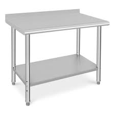MESA DE TRABAJO 30 x 48 PG (76 X 122 CM) CON RESPALDO CUBIERTA DE ACERO INOXIDABLE 304 Y ENTREPANO EN ACERO INOX 430 REGENCY