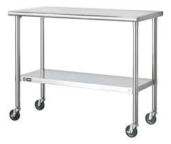MESA DE TRABAJO 24 X 48 PG (61 x 122 CM) CON ENTREPANO Y RUEDAS EN ACERO INOXIDABLE 430 CALIBRE 18