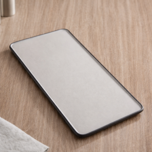 PLATO RECTANGULAR DE 6 1/4 X 14 PG (15.8 X 35.5 CM) APOLLO COLOR GRIS FILO NEGRO ACOPA MELAMINA (PRECIO POR 12 PIEZAS)