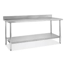 MESA DE TRABAJO 30PG x 60PG (76 X 152 CM) CON RESPALDO CUBIERTA DE ACERO INOXIDABLE 304 Y ENTREPANO EN ACERO INOX 430 REGENCY