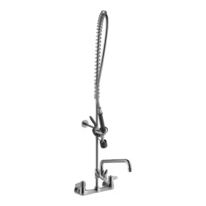 Grifo de prelavado de pared de 35 pg de alto, equipado por T&S 5PR-8W12-C, con centros ajustables de 8 pg v?lvula rociadora de 1.2 GPM, manguera de 44 pg grifo adicional de 12 1/8 pg y soporte de pared de 6 pg