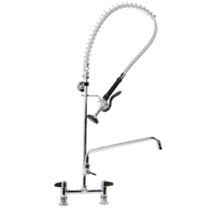 Grifo de prelavado de 97,5 cm de altura, para montaje en encimera, de T&S, con centros ajustables de 20 cm, manguera de 112 cm, grifo adicional de 36,5 cm y soporte de pared de 15 cm
N?mero de art?culo: 5105PR8D14
N?mero de fabricante: 5PR-8D14