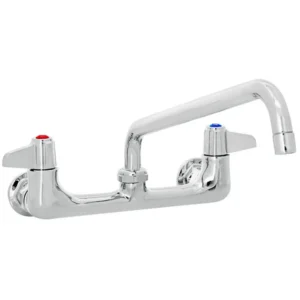Grifo de pared 5F-8WLS10 de T&S con centros ajustables de 8 pg, cano giratorio de 10 1/8 pg, dispositivo de flujo laminar, cartuchos Cerama, manijas de palanca y codos.