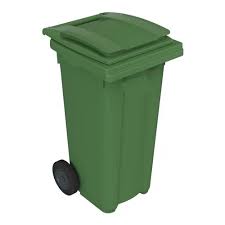 CONTENEDOR DE BASURA RECTANGULAR CON RUEDAS 240 LITROS TAPA ABATIBLE COLOR VERDE