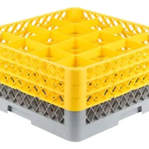 Rack de 16-Compartimentos con 3 Extensiones Amarillas  (Medida del Compartimento: DIAMETRO MAXIMO 4 5/16 PG  ALTURA MAXIMA 7 5/8 PG)