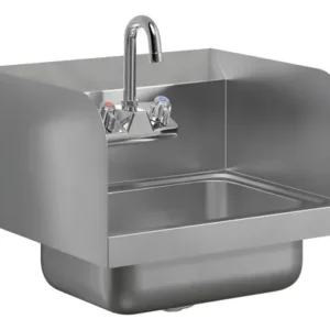 TARJA PARA LAVADO DE MANOS ACERO INOXIDABLE PARA PARED CON PAREDES ANTI DERRAMES MEDIDA:15 X13 X 5 PG (INCLUYE CONTRA CANASTA Y LLAVE) REGENCY