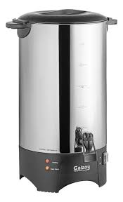 CAFETERA 100 TAZAS PERCOLADORA ACABADO EN ACERO INOXIDABLE Y LLAVE DISPENSADORA, MEDIDAS GENERALES: 12 X 11 1/4 X 14 PG, 120 V - 1,000 W MARCA GALAXY