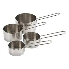 TAZAS MEDIDORAS ACERO INOX INDIVIDUAL INCLUYE 1, 1/2, 1/3, 1/4 TAZA (SOBRE PEDIDO)