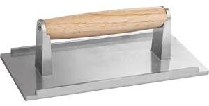 PRENSA PARA CARNE DE HAMBURGUESAS RECTANGULAR DE ALUMINIO CON MANGO DE MADERA 8 X 4 PG