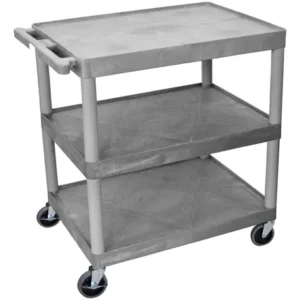 CARRO DE SERVICIO DE PLASTICO 18 X 32 PG DE 3 REPISAS LISAS COLOR GRIS MARCA LUXOR