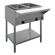 MESA CALIENTE ELECTRICA BANO MARIA CON ENTREPANO EN ACERO INOXIDABLE PARA 2 INSERTOS 120V, 1000W MEDIDAS: 29X30X38 PG CON TABLA DE CORTE MEDIDAS: 28 X 8 PG INCLUYE 4 RUEDAS