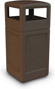 CONTENEDOR CUADRADO PARA BASURA TAPA DOMO POLYTEC 42 GALONES COLOR CAFE OSCURO
