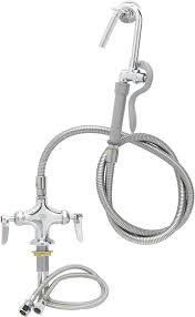 LLAVE DE PRELAVADO T&S B-0300-102A Grifo de prelavado montado en cubierta con entradas flexibles, valvula rociadora con boquilla de gancho, manguera de 68pg y gancho de pared