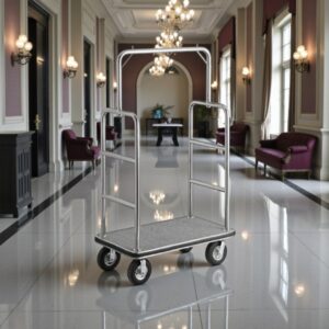 CARRO DE HOTEL PARA MALETAS LC-2C ACERO INOXIDABLE Y 4 RUEDAS NEUMATICAS 44 X 24 X 69 PG LANCASTER
