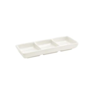 Plato para salsa rectangular de porcelana blanca europea de tres compartimentos DSD017BEP23 Catalyst de  3 oz en total Front of the house  (Precio por 12 piezas)