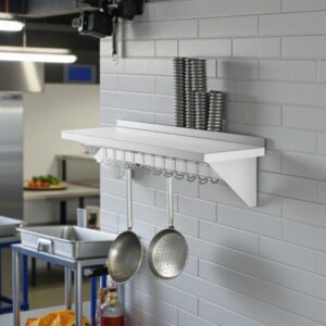 REPISA A PARED CON GARABATO 48 X 15 X 12 PG PG (121 X 38 X 30 CM) ACERO INOXIDABLE INCLUYE 18 GANCHOS REGENCY