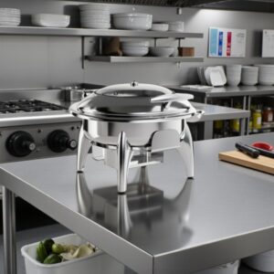 CHAFER REDONDO DE INDUCCION 6 QT (5.67 LTS) ACERO INOXIDABLE CON TAPA DE ACERO Y CRISTAL CON BASE VOYAGE ACOPA
