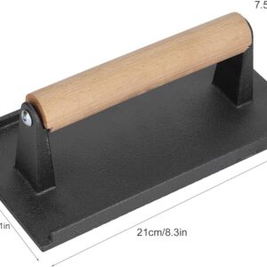 PRENSA PARA CARNE DE HAMBURGUESAS RECTANGULAR DE HIERRO FUNDIDO CON MANGO DE MADERA 8 X 4 PG