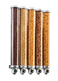 DISPENSADOR DE CEREAL DE 5 CONTENEDORES DE 9.5 LTS CADA UNO, MEDIDAS: 75 X 19 X 92 CM MARCA ROSSETO