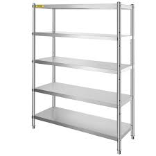 Estante de 24 x 36 de Acero Inoxidable con Postes de 74  de 5 entrepanos solidos