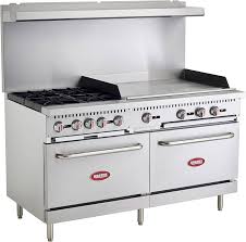 ESTUFA A GAS DE 4 QUEMADORES ABIERTOS 1 PLANCHA Y 2 HORNOS DE: 1.219 X 0.787 X 1.457 M COOKING PERFORMANCE