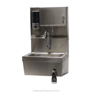 LAVAMANOS PARA EMPOTRAR A PARED FABRICADO EN ACERO INOXIDABLE CON VALVULA DE RODILLA, DISPENSADOR DE JABON, PAPEL Y BOTE DE BASURA MOD. 7-PS-82 ADVANCE TABCO